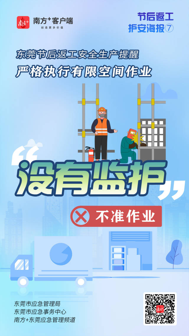 （應(yīng)急）安全生產(chǎn)護(hù)航海報(bào)⑦@東莞有限空間企業(yè)，嚴(yán)格執(zhí)行作業(yè)“七個(gè)不準(zhǔn)”  南方+ 何建文 制圖