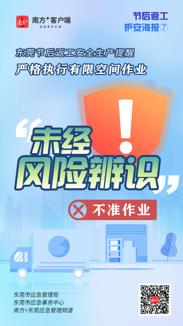 （應(yīng)急）安全生產(chǎn)護(hù)航海報(bào)⑦@東莞有限空間企業(yè)，嚴(yán)格執(zhí)行作業(yè)“七個(gè)不準(zhǔn)”  南方+ 何建文 制圖