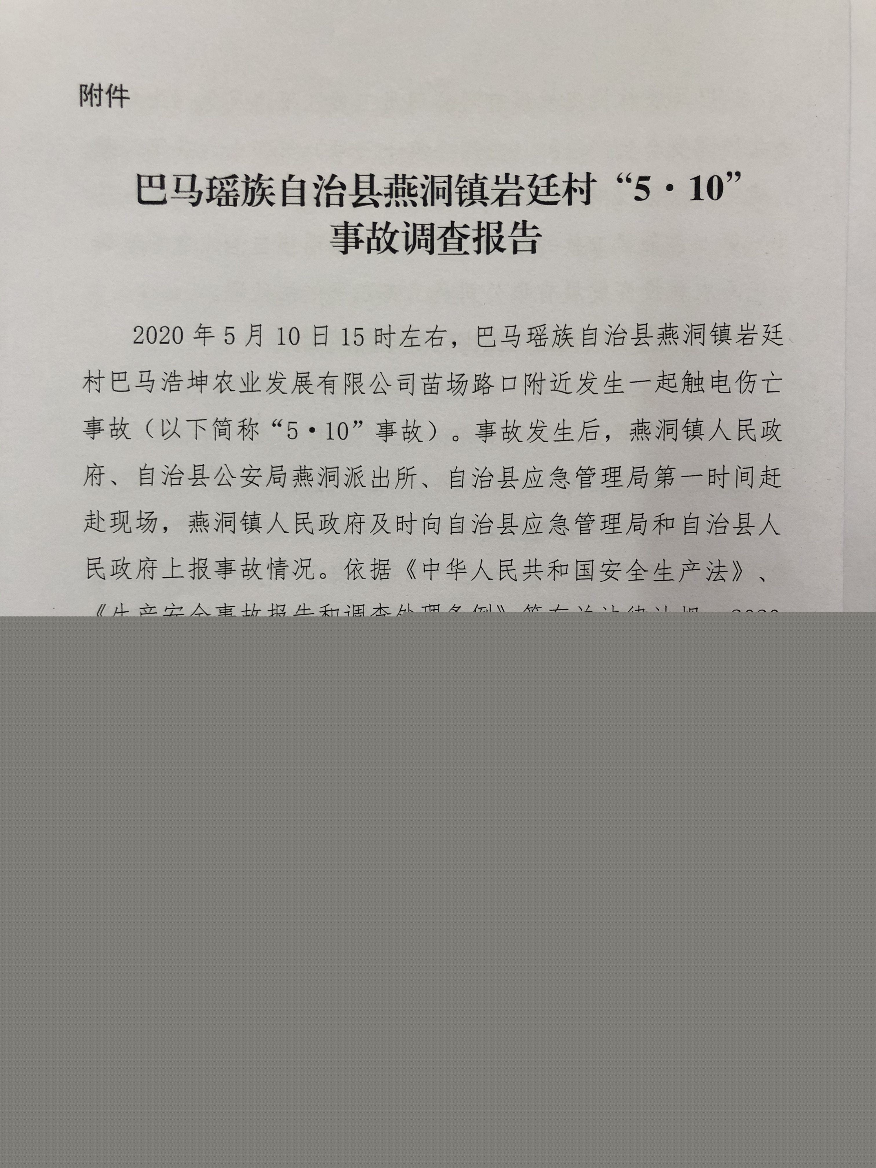 巴馬瑤族自治縣燕洞鎮(zhèn)巖廷村“5·10”事故調(diào)查報告