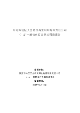 阿克蘇地區(qū)天全物資再生利用有限責任公司“7·19”一般物體打擊事故調(diào)查報告