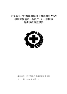 阿克陶縣巴仁鄉(xiāng)新疆庫爾干水利樞紐Y049移民恢復(fù)道路一標(biāo)段7·6一般物體打擊事故調(diào)查報告