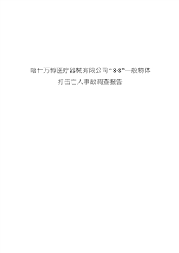 喀什萬(wàn)博醫(yī)療器械有限公司“8·8”一般物體打擊亡人事故調(diào)查報(bào)告