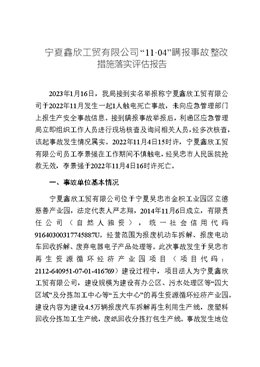寧夏鑫欣工貿(mào)有限公司“11·04”瞞報事故整改措施落實評估報告
