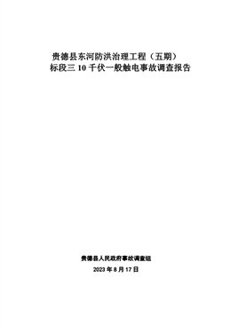 貴德縣東河防洪治理工程（五期）標(biāo)段三10千伏一般觸電事故調(diào)查報(bào)告