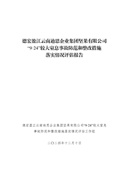 德宏盈江云南迪思企業(yè)集團(tuán)堅(jiān)果有限公司“9·24”較大窒息事故防范和整改措施落實(shí)情況評估報告