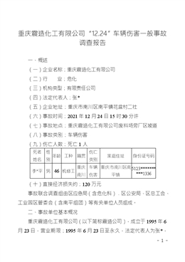 重慶震造化工有限公司“12.24”車輛傷害一般事故調(diào)查報(bào)告