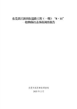 東莞黃江新田街道路工程（一期）“8·11”一般物體打擊事故調(diào)查報告
