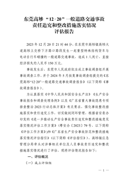 東莞高埗“12·20”一般道路交通事故防范整改措施和責(zé)任追究落實(shí)情況評(píng)估報(bào)告