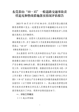 東莞茶山“10·15”一般道路交通事故責(zé)任追究和整改措施落實(shí)情況評(píng)估報(bào)告