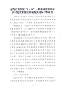 東莞市黃江鎮(zhèn)“8·14”一般中毒窒息事故責(zé)任追究和整改措施落實(shí)情況評(píng)估報(bào)告