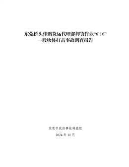 東莞橋頭佳鵬貨運代理部卸貨作業(yè)“6·16”一般物體打擊事故調(diào)查報告